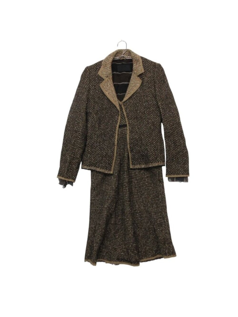 Prada Suits Virgin Wool Tweed Set Tailored Jacket Sleeveless Dress Brown